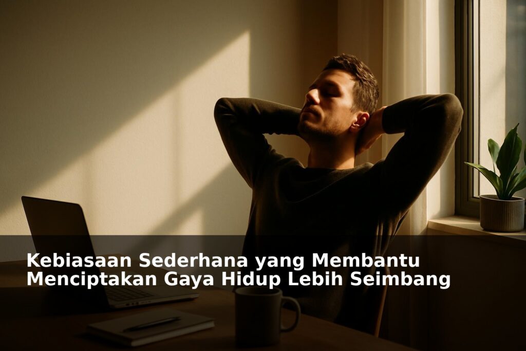 Orang sedang menikmati momen santai di ruang kerja yang rapi dan terang